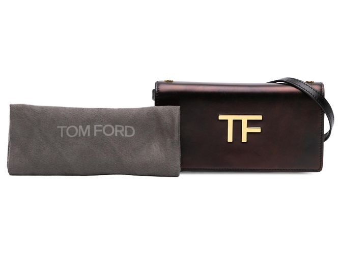 Portafoglio TF con tracolla Tom Ford in pelle di vitello Palmellato nera mini Nero - vista 7