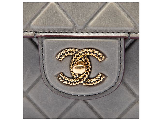 Chanel Gray CC Quilted Debossed Calfskin Flap Brown - view 5