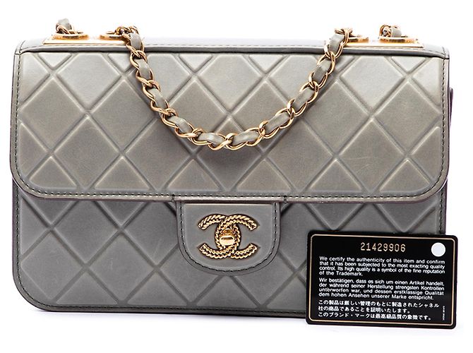 Chanel Gray CC Quilted Debossed Calfskin Flap Brown - view 7