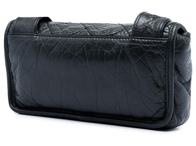 Chanel Black Quilted Aged Calfskin Oval Logo Flap Schwarz - Ansicht 2
