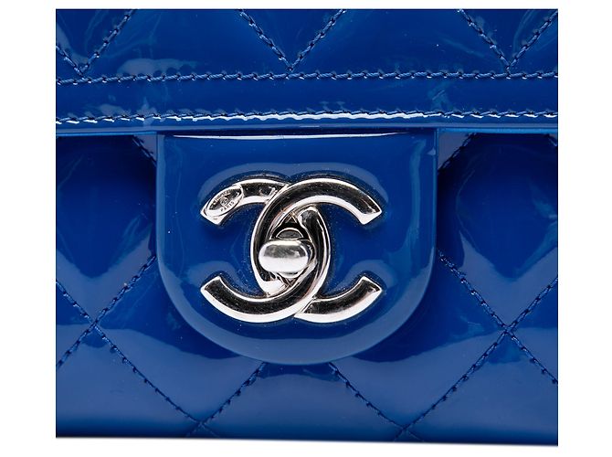 Chanel Blue Medium Quilted Patent Coco Shine Flap Azul - vista 5