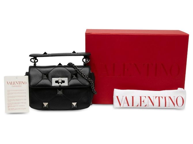 Borsa Satchel Valentino Small Nappa Monochrome Roman Stud Nera Nero - vista 6