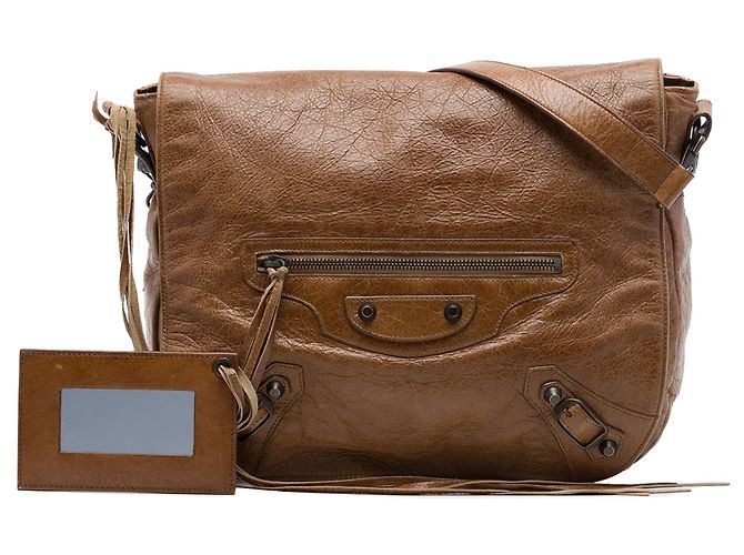 Borsa a tracolla Balenciaga Motocross Classic Folk in lambskin marrone - vista 7