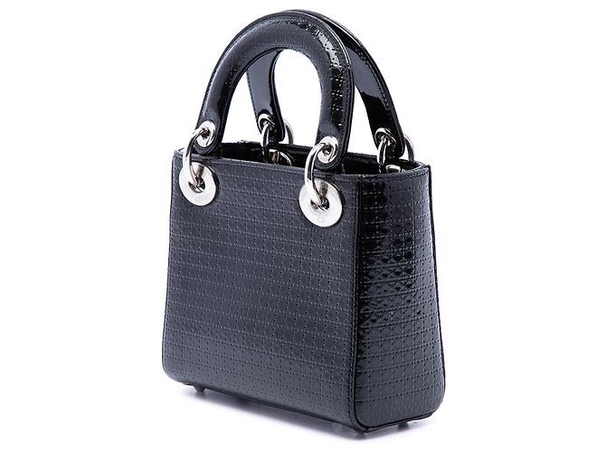 Dior Black Mini Metallic Patent Microcannage Lady Dior Schwarz - Ansicht 3