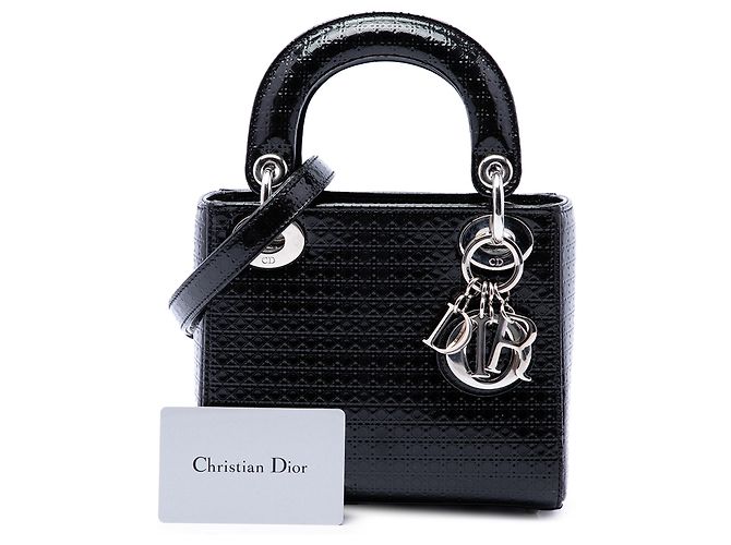 Dior Black Mini Metallic Patent Microcannage Lady Dior Schwarz - Ansicht 7