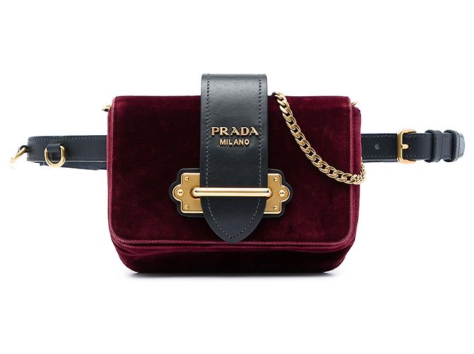 Prada Cahier Gürteltasche konvertibel aus rotem Samt Bordeaux - Ansicht 6