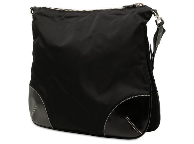 Borsa a tracolla Prada in Tessuto con rifiniture in Vitello nero e chiusura a zip - vista 2