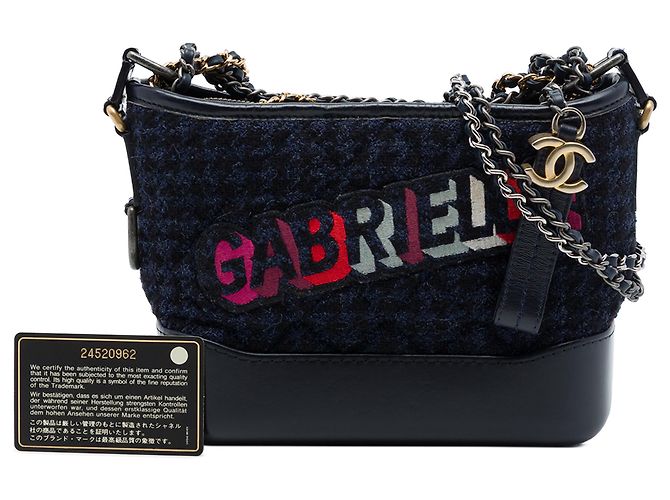 Chanel Gabrielle Crossbody Small in Tweed Blu e Pelle d'Agnello Ricamata Blu navy - vista 7