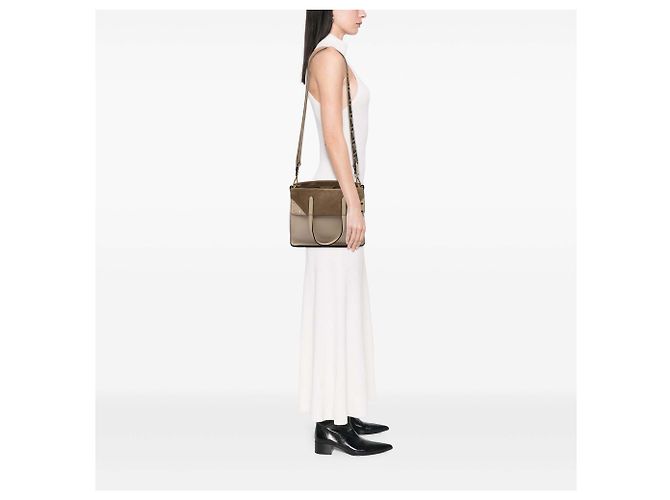 Borsa Satchel Fendi Grace in Vitello e Camoscio Beige - vista 5
