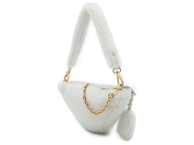 Prada Bolsa Satchel Triangle Mini em shearling branco - vista 2