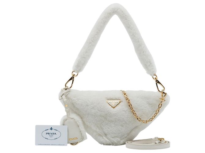 Prada Bolsa Satchel Triangle Mini em shearling branco - vista 7