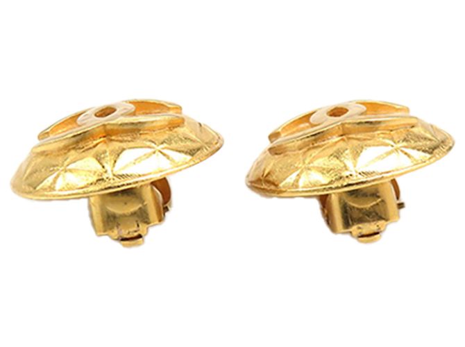 Chanel Gold CC vergoldete gesteppte runde Clip-On-Ohrringe Golden - Ansicht 2