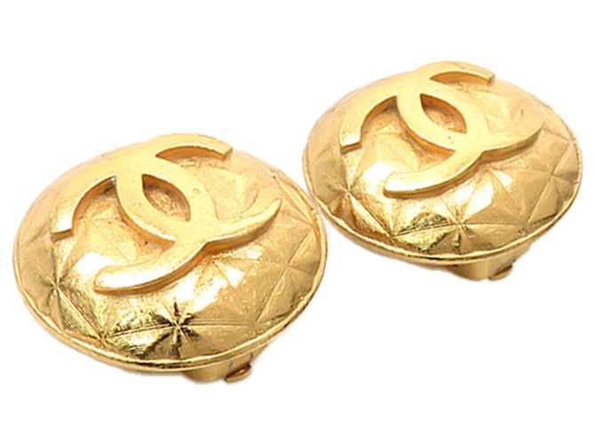 Chanel Gold CC vergoldete gesteppte runde Clip-On-Ohrringe Golden - Ansicht 5