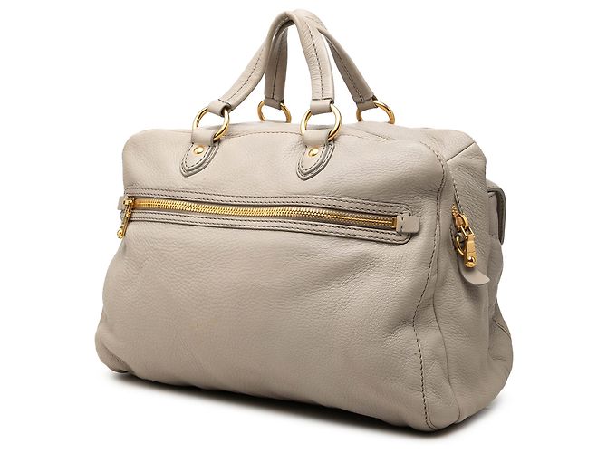 Bolsa Satchel Miu Miu em couro bege - vista 2