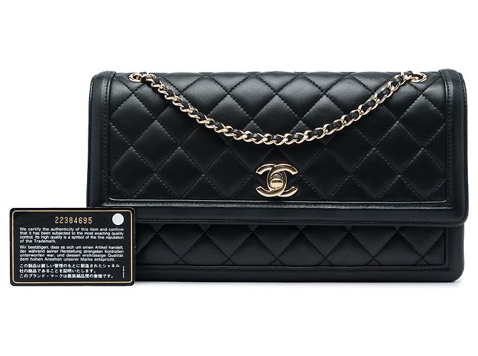 Chanel Black Medium Quilted Lambskin 3 Compartment Flap Schwarz - Ansicht 6
