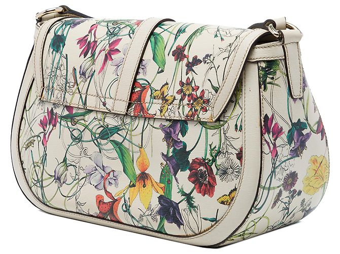 Gucci Flora Nice Stirrup Crossbody in pelle di vitello bianca Bianco Crudo - vista 2