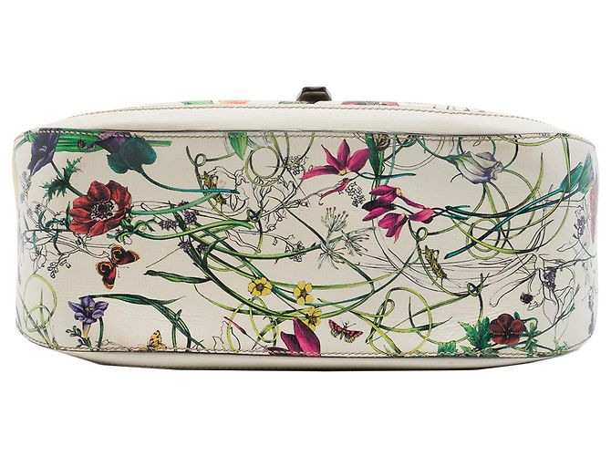 Gucci Flora Nice Stirrup Crossbody in pelle di vitello bianca Bianco Crudo - vista 3