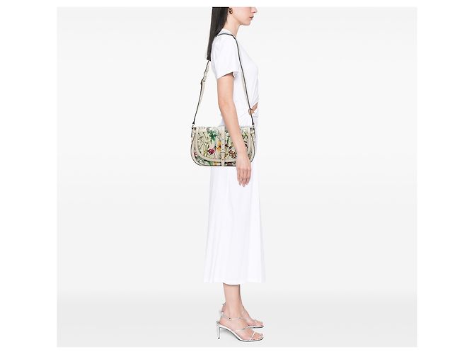 Gucci Flora Nice Stirrup Crossbody in pelle di vitello bianca Bianco Crudo - vista 6