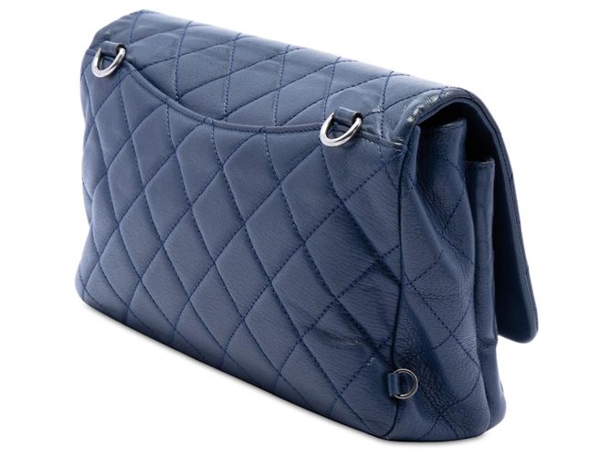 Chanel Blue Large Quilted Goatskin Double Carry Waist Chain Flap Blu scuro - vista 2