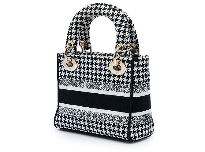 Dior White Mini Embroidered Canvas Houndstooth Lady D Lite Weiß - Ansicht 2