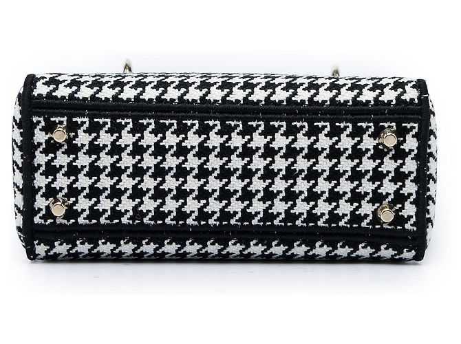 Dior White Mini Embroidered Canvas Houndstooth Lady D Lite Weiß - Ansicht 3