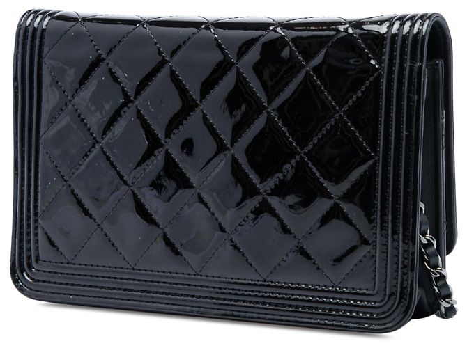 Chanel Black Quilted Patent Boy Wallet on Chain Noir - vue 2