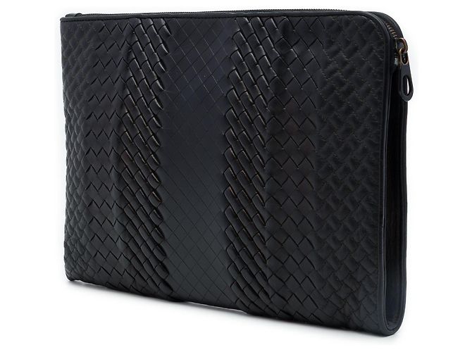 Clutch con zip Bottega Veneta Intreccio Imperatore in nappa nero - vista 2