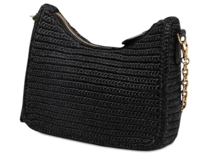 Prada Re Edition 2005 Satchel aus Raffia-Häkeloptik in Schwarz - Ansicht 2