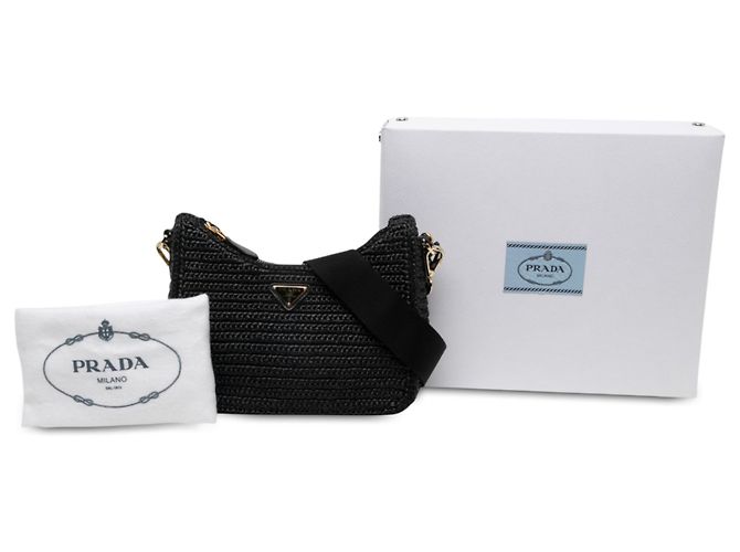 Prada Re Edition 2005 Satchel aus Raffia-Häkeloptik in Schwarz - Ansicht 6