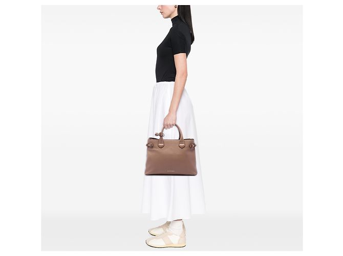 Sac Satchel Burberry Brown Medium en cuir de veau et House Check Banner Marron - vue 6