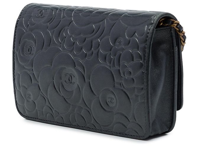 Portefeuille Chanel Black CC Embossed Lambskin Camellia Wallet On Chain Noir - vue 2