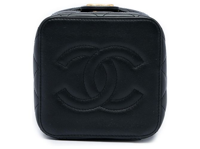 Piccolo Vanity Case Chanel in vitello trapuntato nero con catena e barra - vista 3