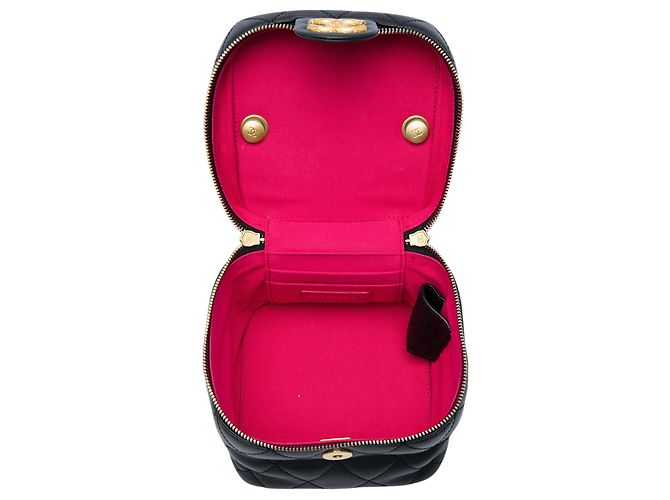 Piccolo Vanity Case Chanel in vitello trapuntato nero con catena e barra - vista 4