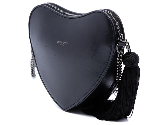 Autre Marque Borsa a tracolla Saint Laurent in pelle nera con monogramma a cuore e nappina Nero - vista 2