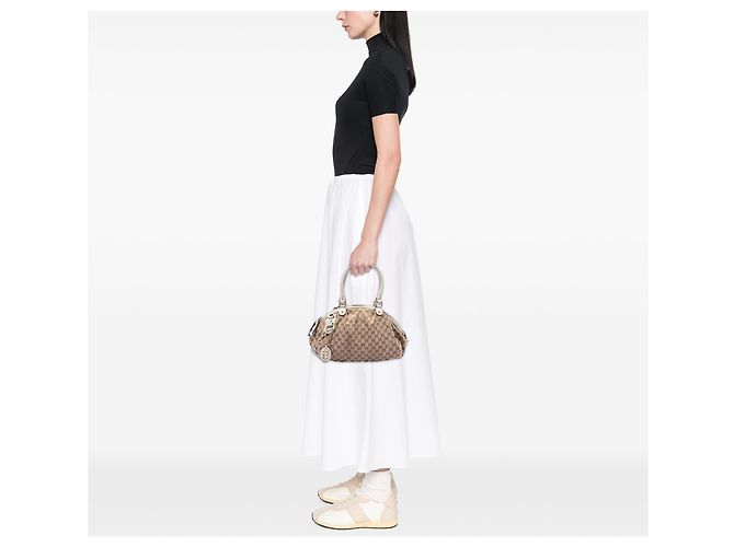 Borsa Gucci Beige GG Canvas Sukey Satchel - vista 6