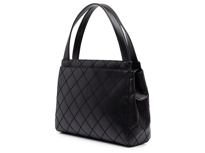 Sac à main Chanel en agneau noir avec surpiqûres CC - vue 2