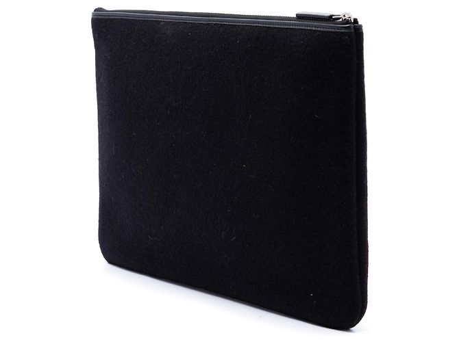 Clutch Chanel Deauville O Case Large in feltro di lana nero - vista 2