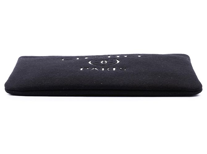 Clutch Chanel Deauville O Case Large in feltro di lana nero - vista 3
