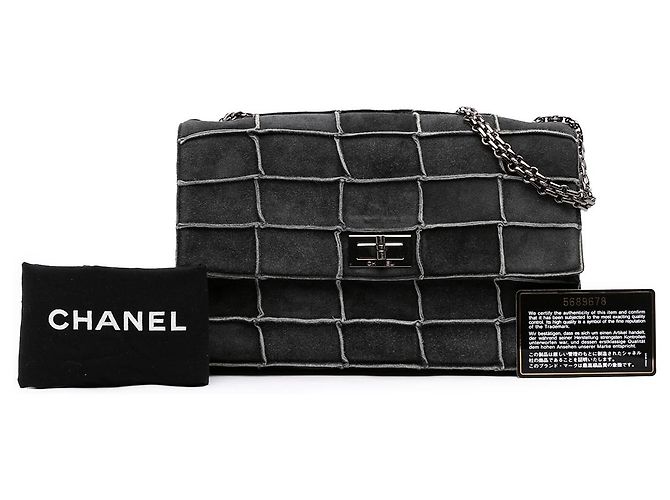 Chanel Gray Identification Suede Patchwork Reissue 2.55 Flap Marrom Cinza antracite - vista 7