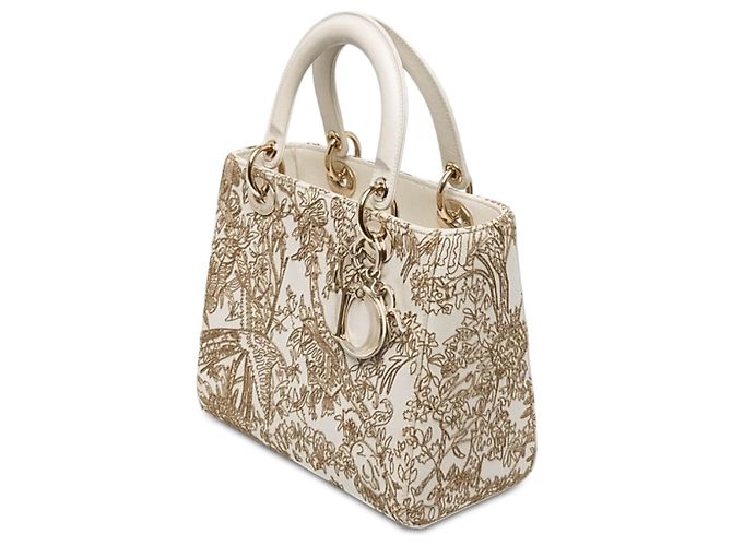 Dior White Medium Calfskin Embroidered Jardin D Hiver Lady Dior Blanco - vista 2