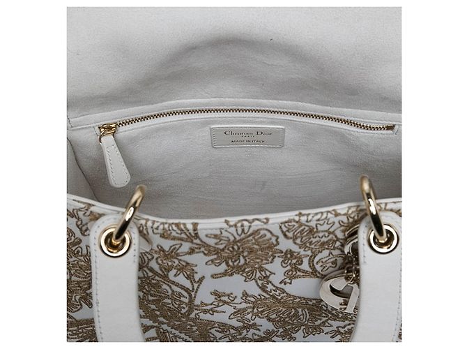 Dior White Medium Calfskin Embroidered Jardin D Hiver Lady Dior Blanco - vista 4