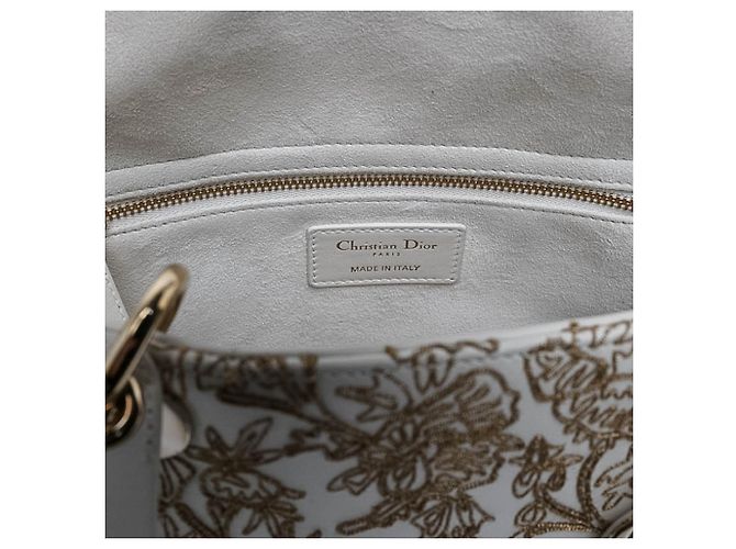 Dior White Medium Calfskin Embroidered Jardin D Hiver Lady Dior Blanco - vista 5