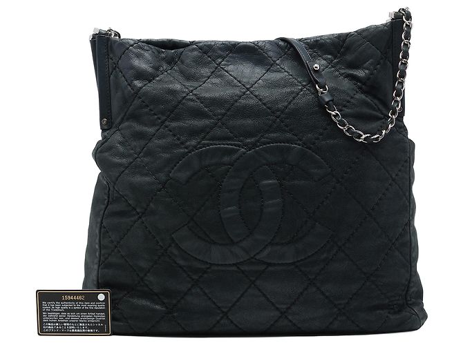 Borsa Tote Chanel Sea Hit in vitello iridescente matelassé nero - vista 7