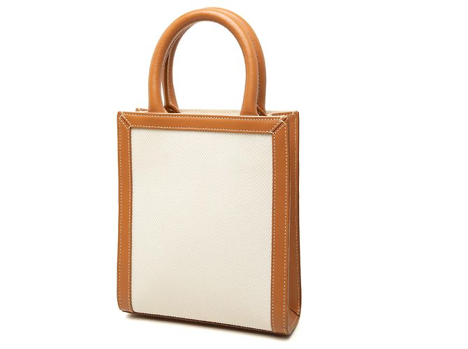 Céline Celine Mini Canvas Vertical Cabas Tote Marron Beige - vue 2