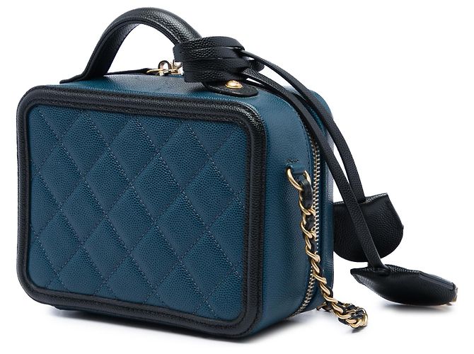 Chanel Blue Small Bicolor Caviar CC Filigree Vanity Case Bleu - vue 2