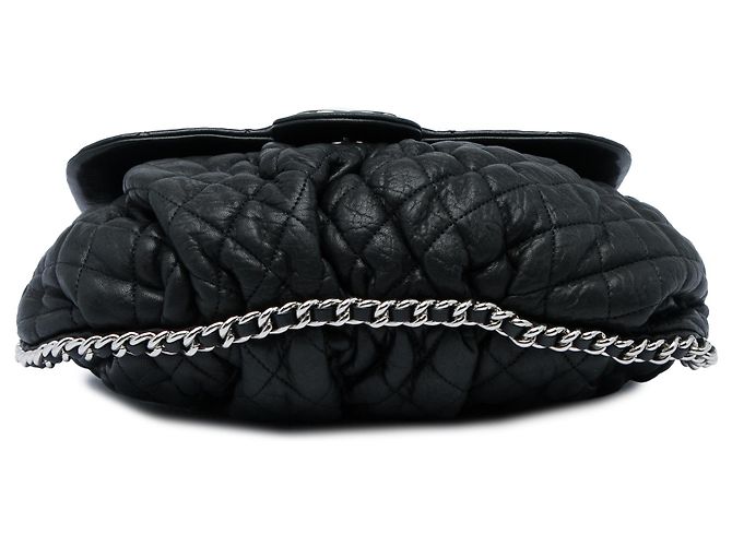 Borsa a tracolla Chanel nera grande trapuntata in pelle d'agnello lavata con catena Nero - vista 3