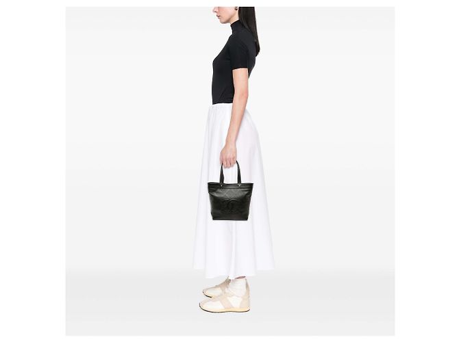 Borsa Tote Chanel CC Perforata in Nappa Nera Nero - vista 7