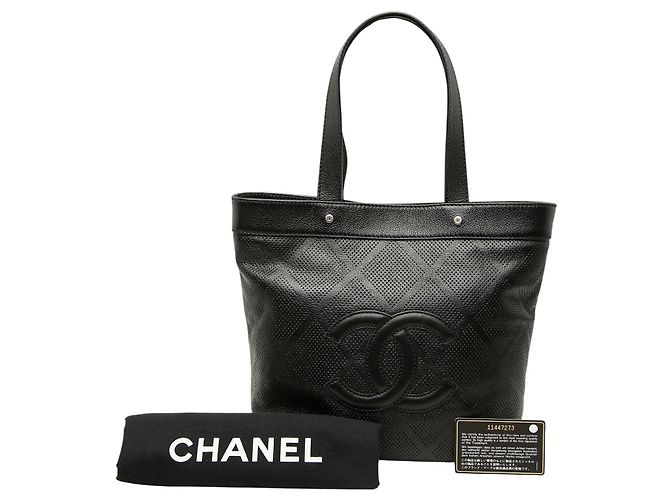 Borsa Tote Chanel CC Perforata in Nappa Nera Nero - vista 8
