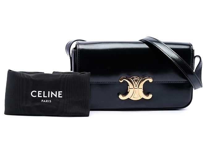 Céline Celine Claude Schultertasche aus glänzendem schwarzem Kalbsleder Triomphe - Ansicht 7