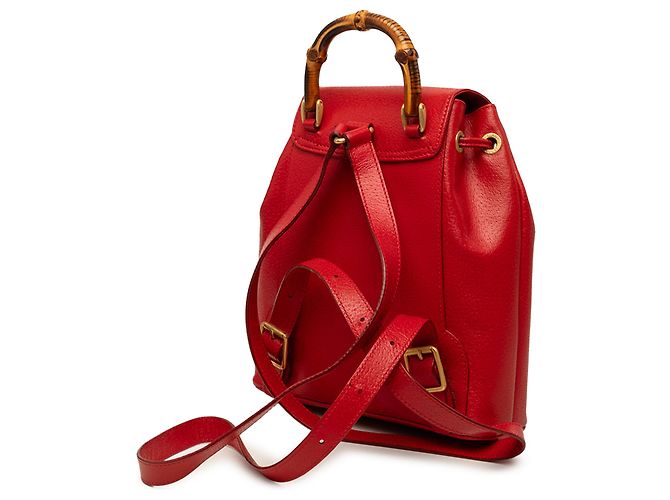 Bamboo Mochila Gucci em couro de bezerro vermelho com cordão e bambu - vista 2